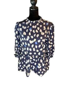 Scoop Women's Mock Neck Peplum Top in Blue Petal Print